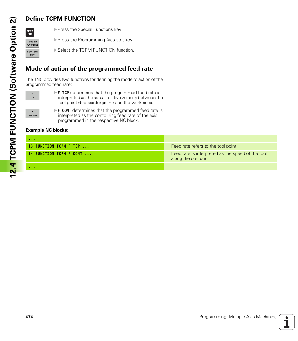 Define tcpm function, Mode of action of the programmed feed rate, 4 tcpm function (sof tw ar e o ption 2) | HEIDENHAIN iTNC 530 (340 49x-06) User Manual | Page 474 / 713