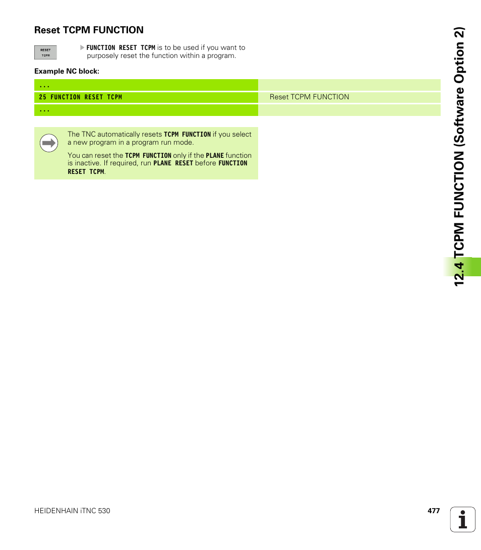 Reset tcpm function, 4 tcpm function (sof tw ar e o ption 2) | HEIDENHAIN iTNC 530 (340 49x-06) User Manual | Page 477 / 713