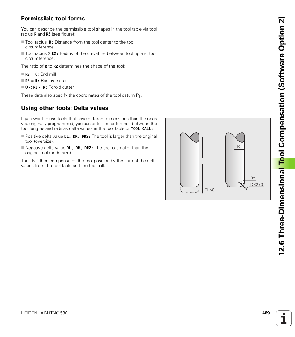 Permissible tool forms, Using other tools: delta values | HEIDENHAIN iTNC 530 (340 49x-06) User Manual | Page 489 / 713