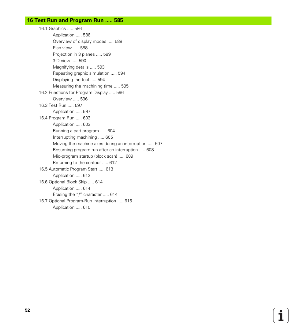 16 test run and program run, Test run and program run | HEIDENHAIN iTNC 530 (340 49x-06) User Manual | Page 52 / 713