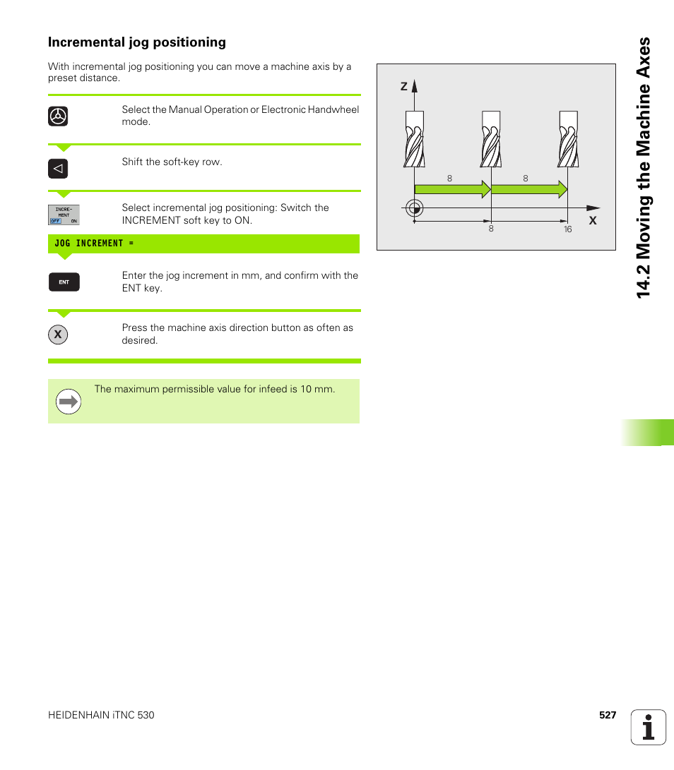 Incremental jog positioning, 2 mo ving the mac h ine ax es | HEIDENHAIN iTNC 530 (340 49x-06) User Manual | Page 527 / 713