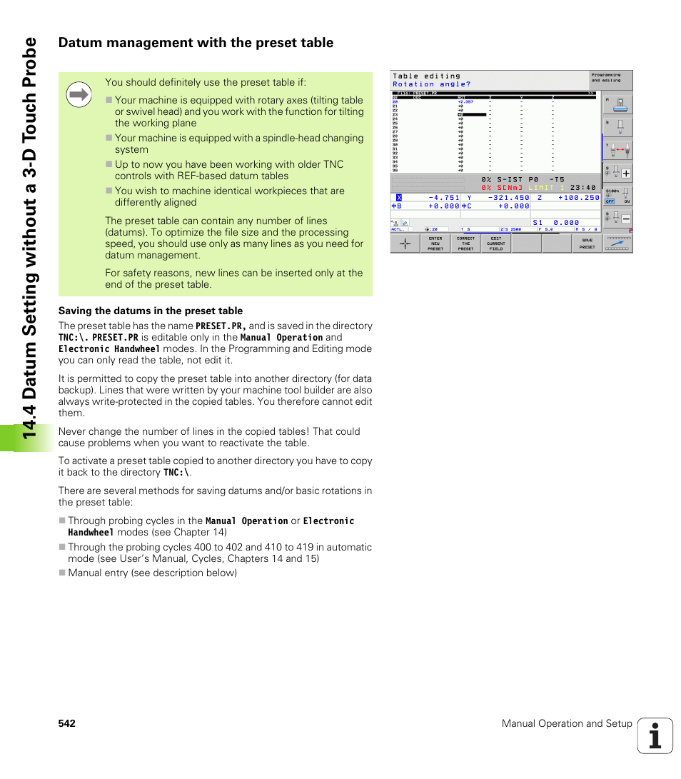 Datum management with the preset table, 4 d a tu m set ting without a 3-d t o uc h pr obe | HEIDENHAIN iTNC 530 (340 49x-06) User Manual | Page 542 / 713
