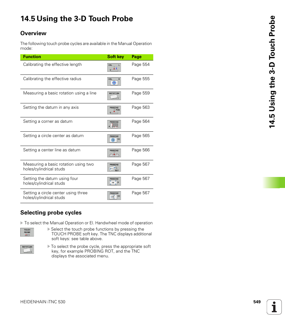 5 using the 3-d touch probe, Overview, Selecting probe cycles | HEIDENHAIN iTNC 530 (340 49x-06) User Manual | Page 549 / 713