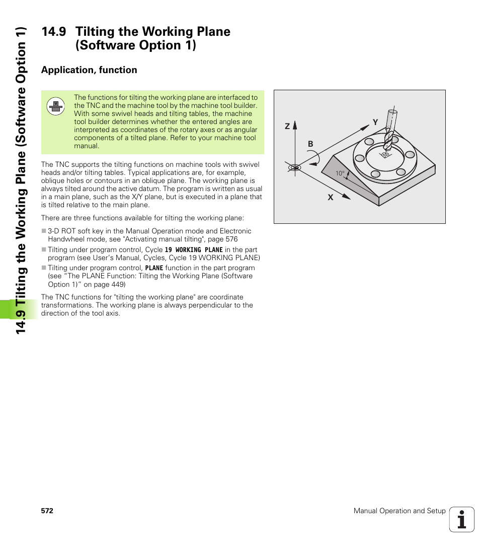 9 tilting the working plane (software option 1), Application, function | HEIDENHAIN iTNC 530 (340 49x-06) User Manual | Page 572 / 713