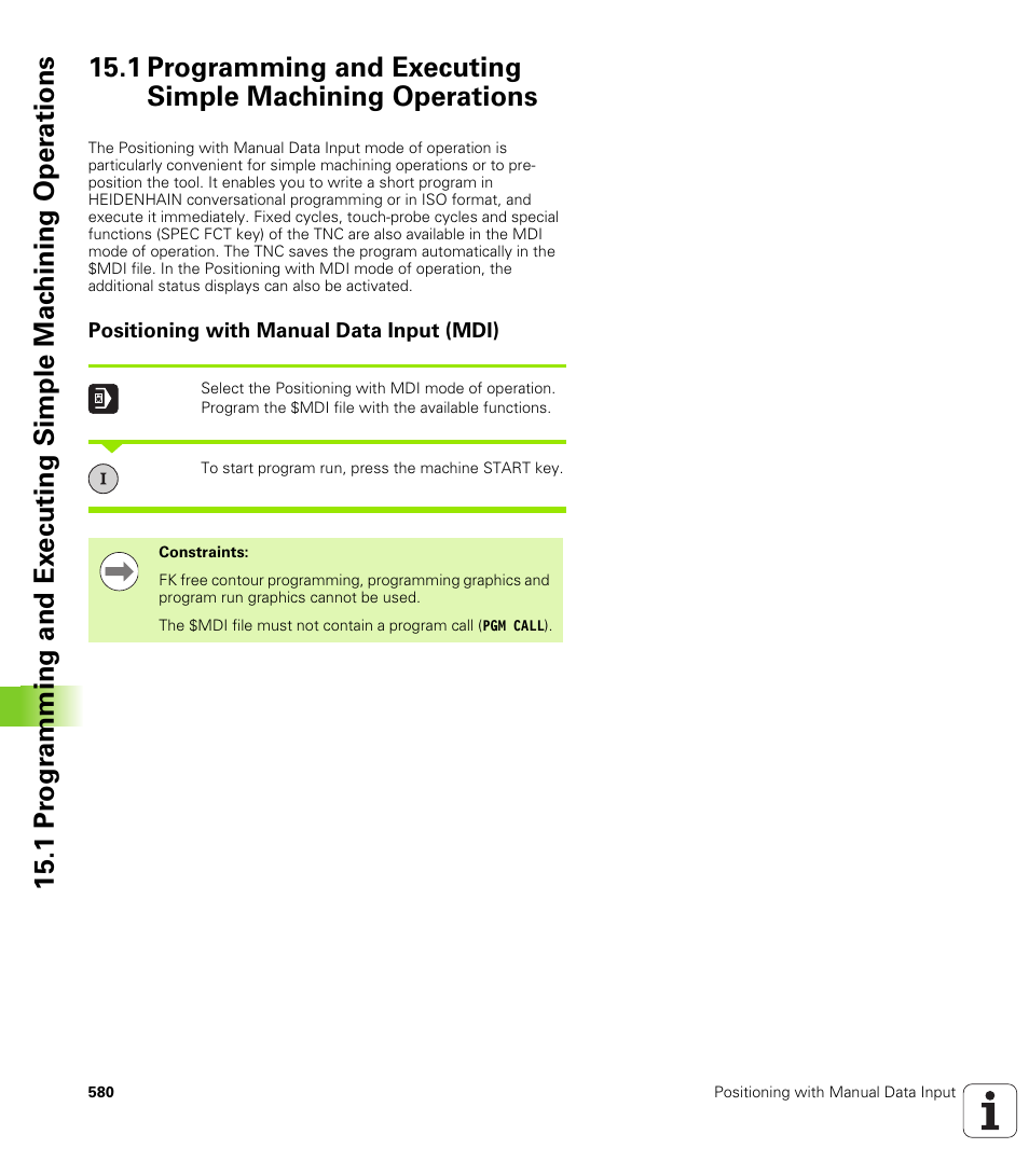 Positioning with manual data input (mdi) | HEIDENHAIN iTNC 530 (340 49x-06) User Manual | Page 580 / 713