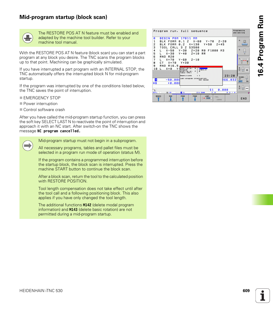 Mid-program startup (block scan), 4 pr ogr am run | HEIDENHAIN iTNC 530 (340 49x-06) User Manual | Page 609 / 713