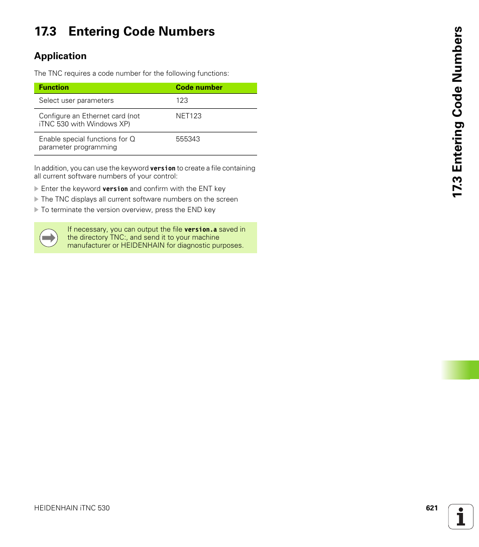 3 entering code numbers, Application | HEIDENHAIN iTNC 530 (340 49x-06) User Manual | Page 621 / 713
