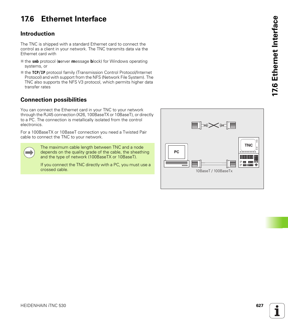6 ethernet interface, Introduction, Connection possibilities | 6 ether n et int e rf ace 17.6 ethernet interface | HEIDENHAIN iTNC 530 (340 49x-06) User Manual | Page 627 / 713