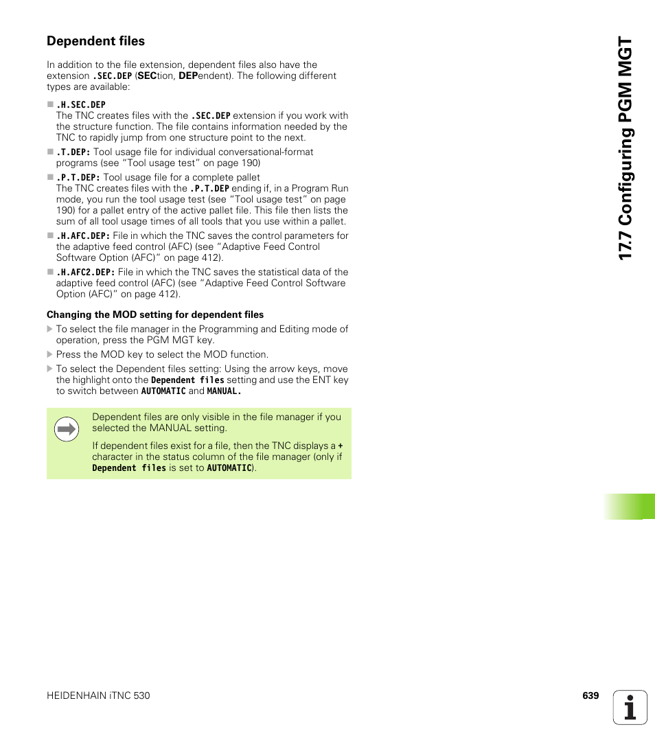 Dependent files, 7 configur ing pgm mgt | HEIDENHAIN iTNC 530 (340 49x-06) User Manual | Page 639 / 713