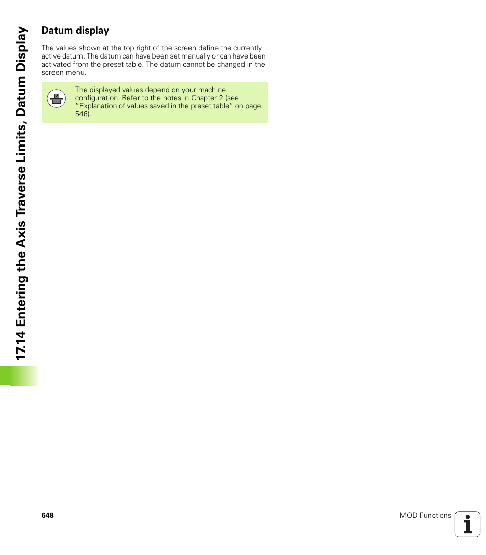 Datum display | HEIDENHAIN iTNC 530 (340 49x-06) User Manual | Page 648 / 713