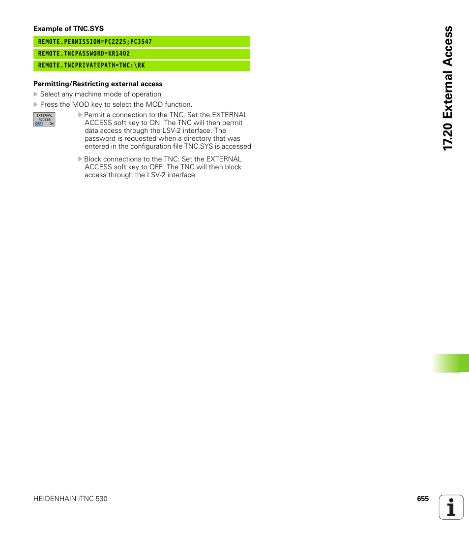 20 ext e rn al a ccess | HEIDENHAIN iTNC 530 (340 49x-06) User Manual | Page 655 / 713