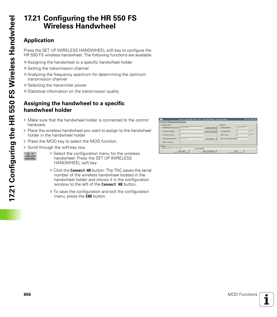 21 configuring the hr 550 fs wireless handwheel, Application | HEIDENHAIN iTNC 530 (340 49x-06) User Manual | Page 656 / 713