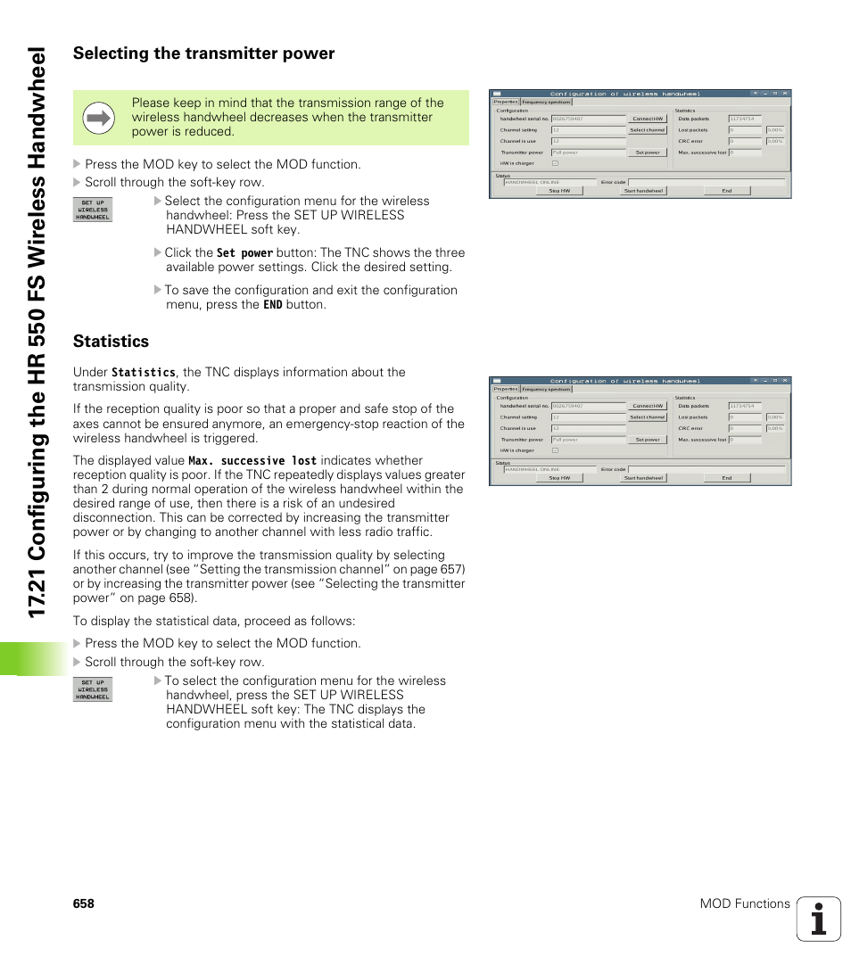 Selecting the transmitter power, Statistics | HEIDENHAIN iTNC 530 (340 49x-06) User Manual | Page 658 / 713