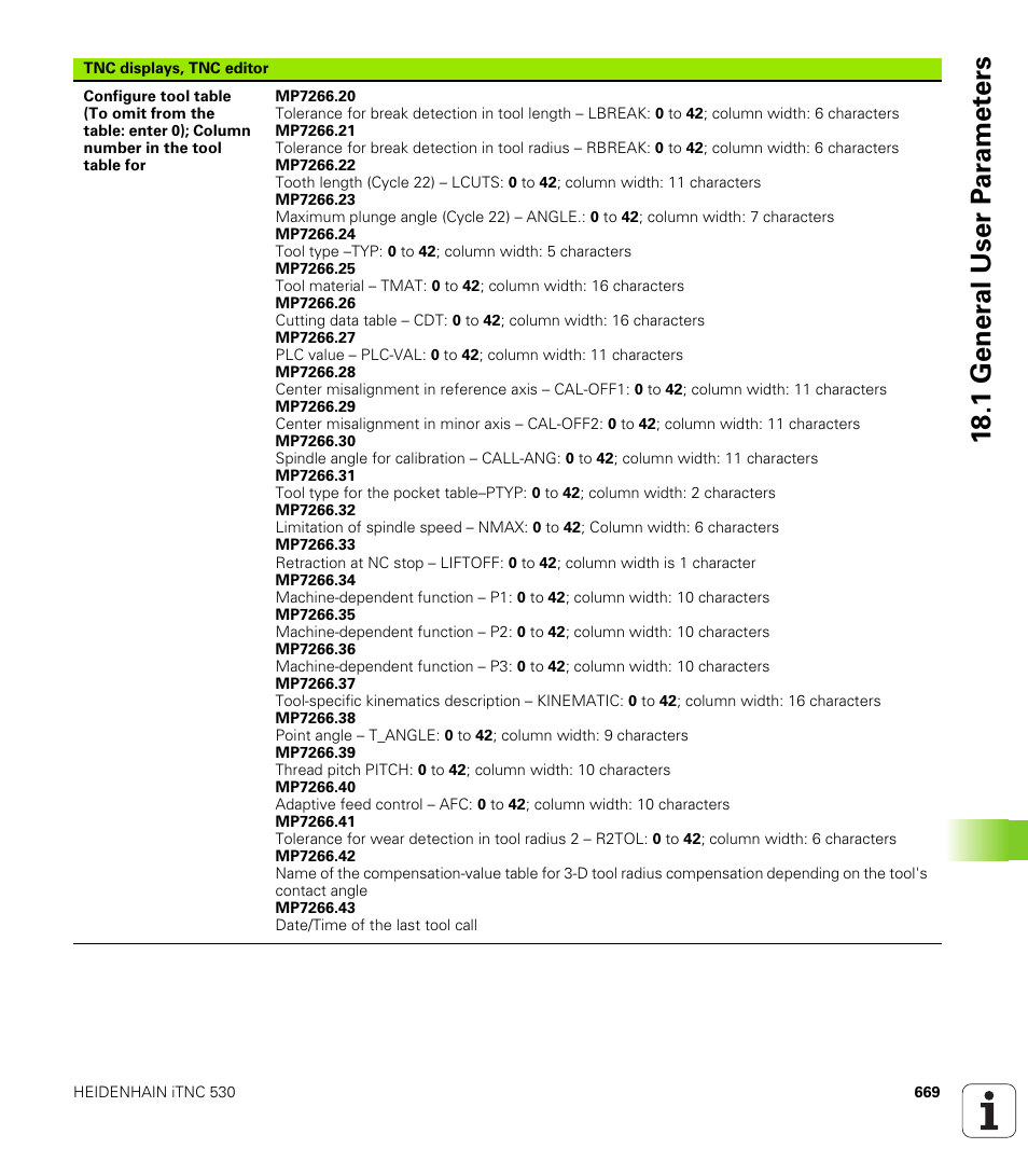 18 .1 gener a l user p a ra met e rs | HEIDENHAIN iTNC 530 (340 49x-06) User Manual | Page 669 / 713