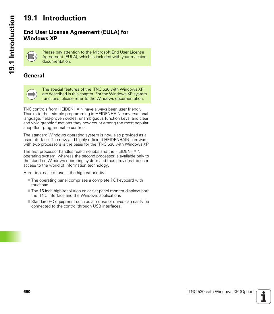 1 introduction, End user license agreement (eula) for windows xp, General | HEIDENHAIN iTNC 530 (340 49x-06) User Manual | Page 690 / 713