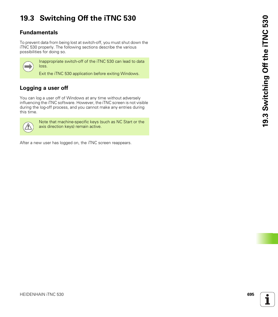 3 switching off the itnc 530, Fundamentals, Logging a user off | HEIDENHAIN iTNC 530 (340 49x-06) User Manual | Page 695 / 713