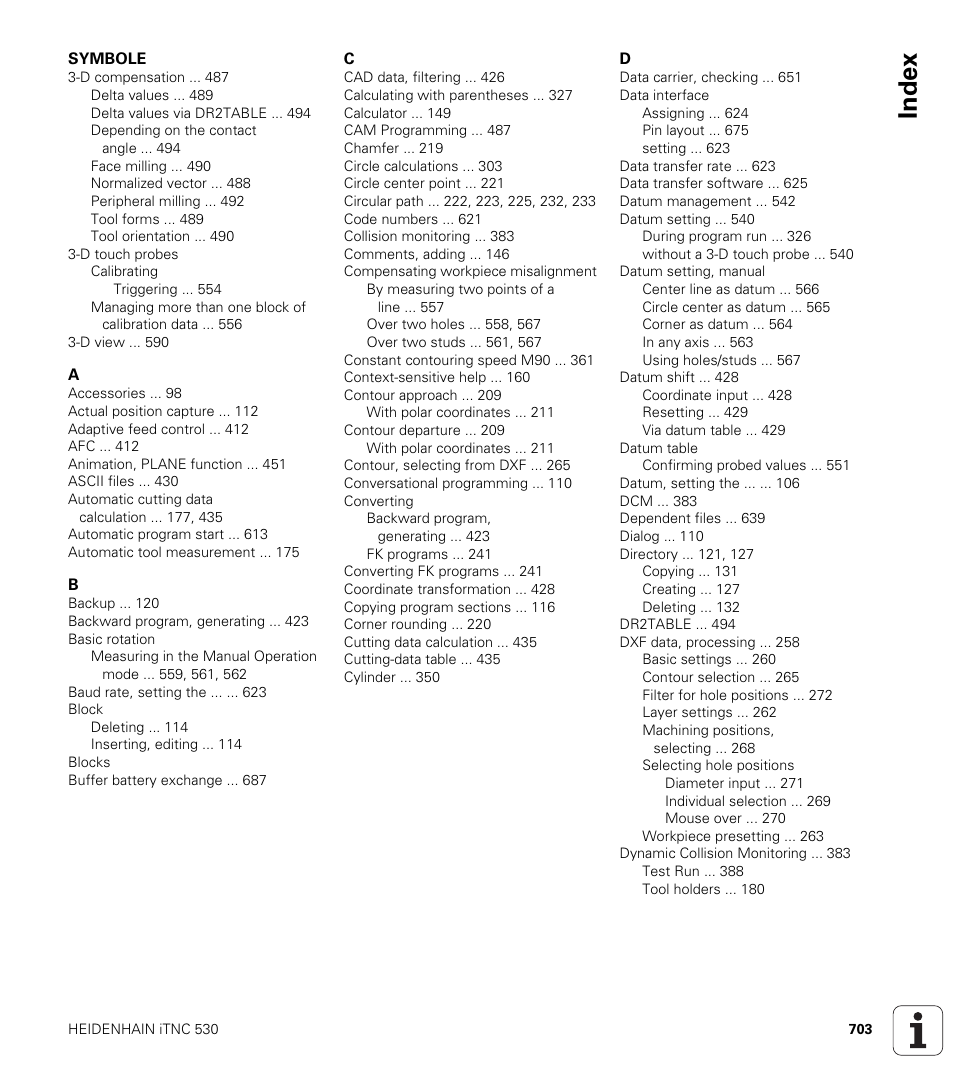 Index | HEIDENHAIN iTNC 530 (340 49x-06) User Manual | Page 703 / 713