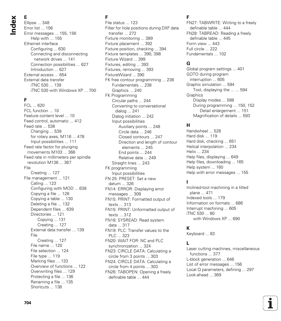 Index | HEIDENHAIN iTNC 530 (340 49x-06) User Manual | Page 704 / 713