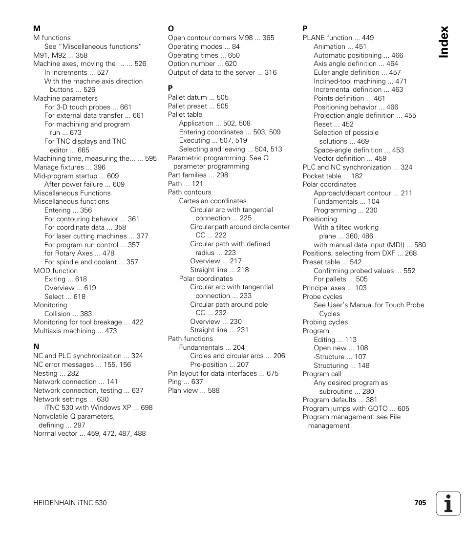 Index | HEIDENHAIN iTNC 530 (340 49x-06) User Manual | Page 705 / 713