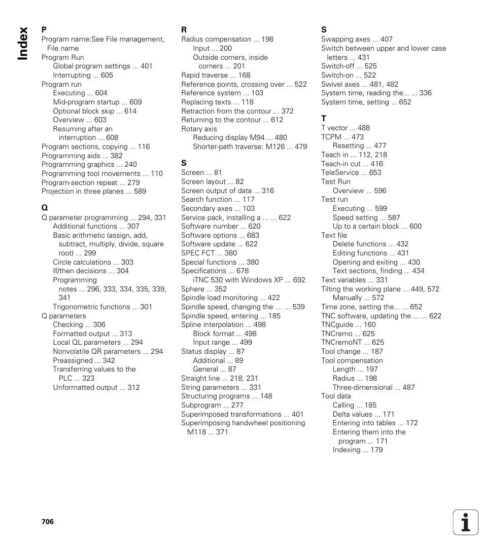 Index | HEIDENHAIN iTNC 530 (340 49x-06) User Manual | Page 706 / 713