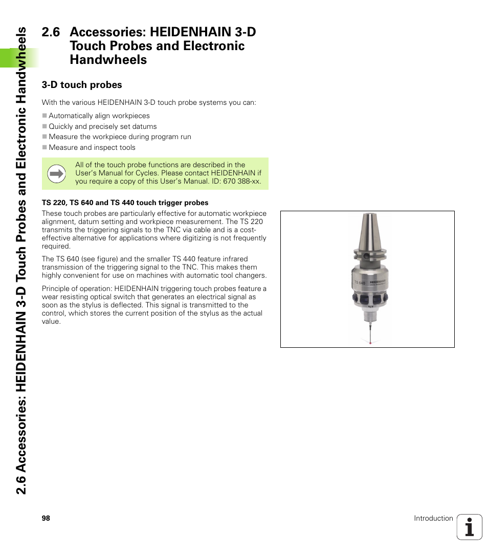 D touch probes | HEIDENHAIN iTNC 530 (340 49x-06) User Manual | Page 98 / 713