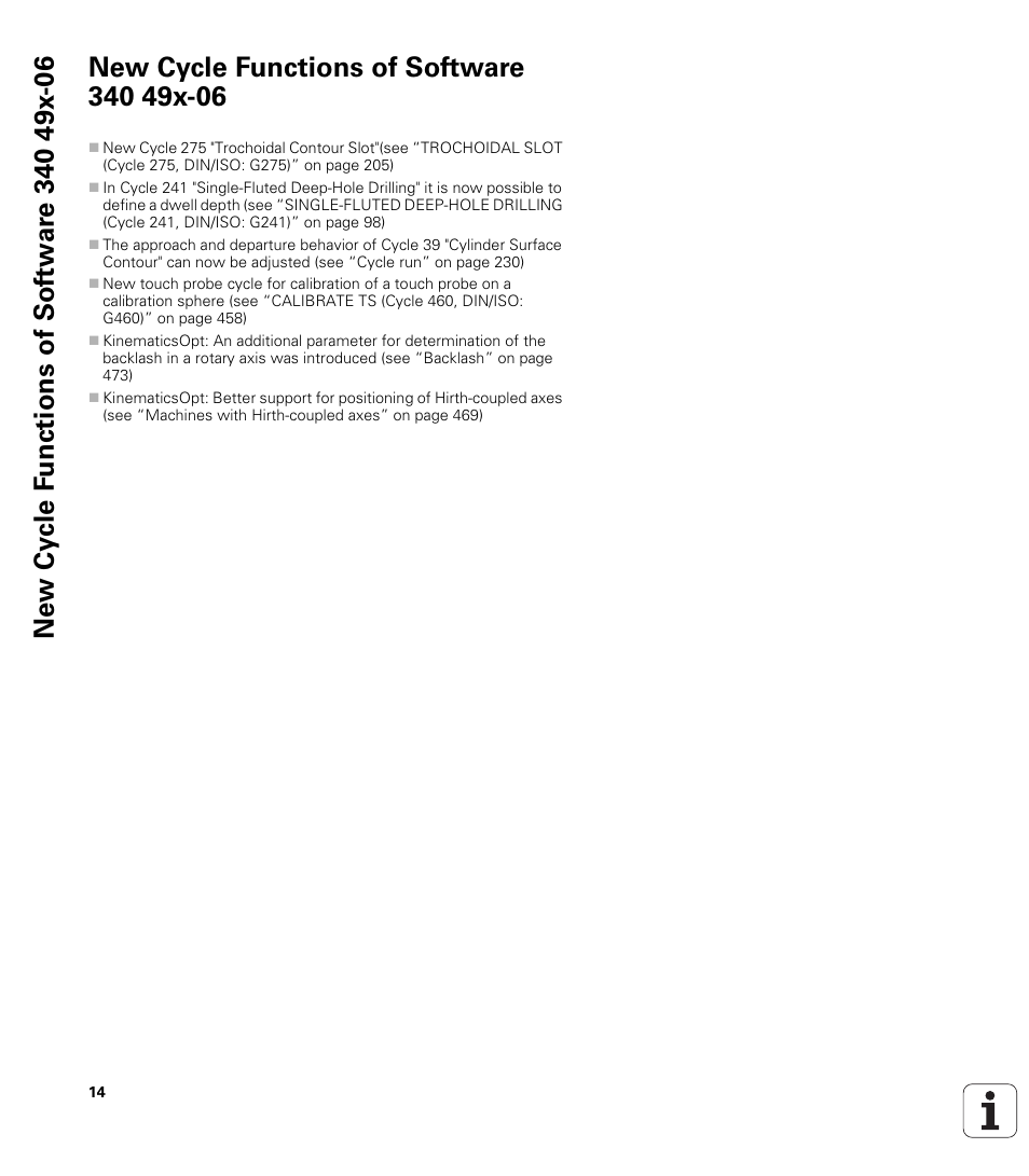 New cycle functions of software 340 49x-06 | HEIDENHAIN iTNC 530 (340 49x-06) Cycle programming User Manual | Page 14 / 513