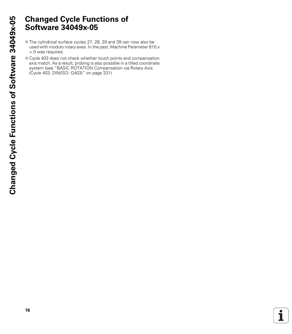 Changed cycle functions of software 34049x-05 | HEIDENHAIN iTNC 530 (340 49x-06) Cycle programming User Manual | Page 16 / 513