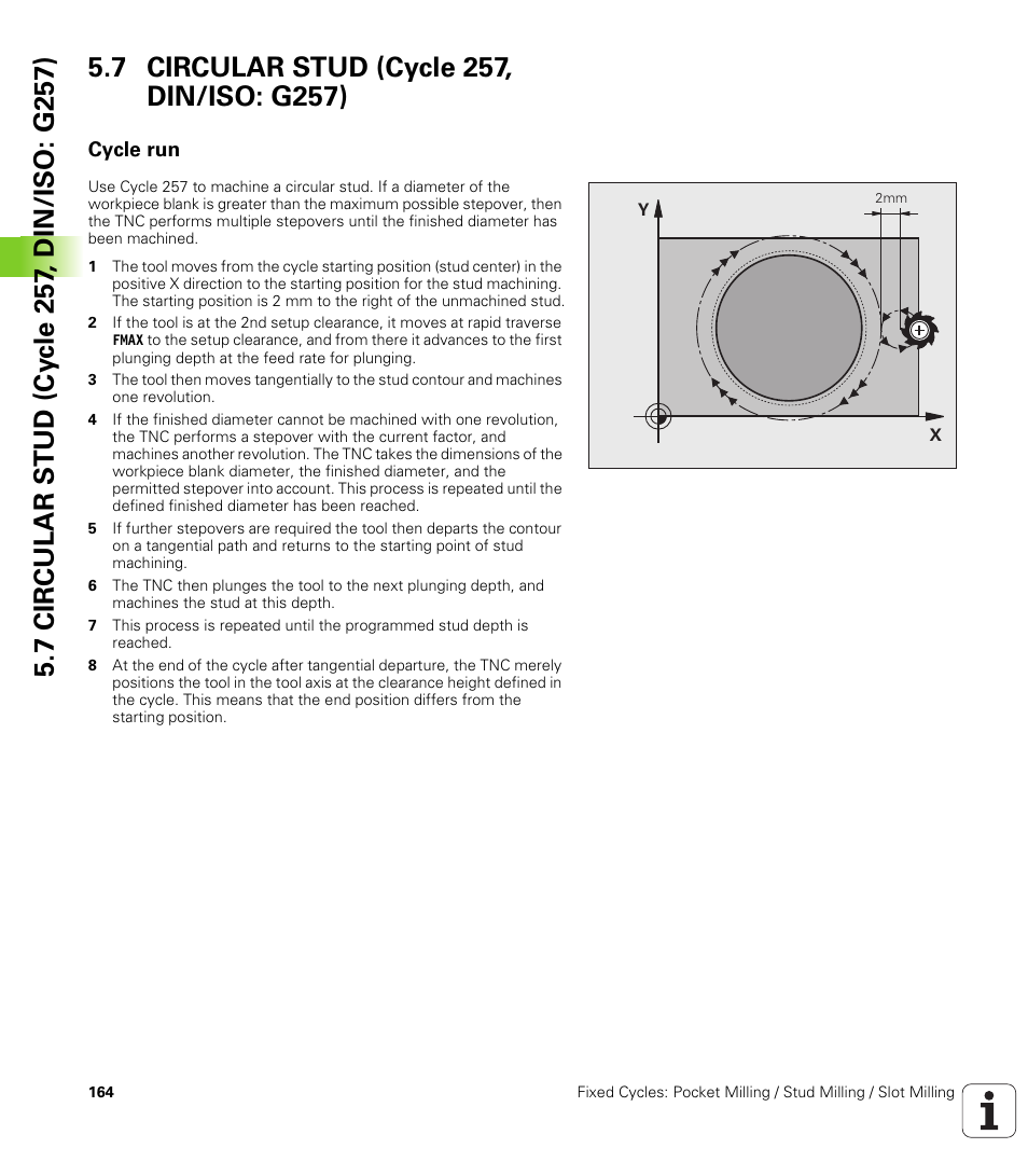 7 circular stud (cycle 257, din/iso: g257), Cycle run | HEIDENHAIN iTNC 530 (340 49x-06) Cycle programming User Manual | Page 164 / 513