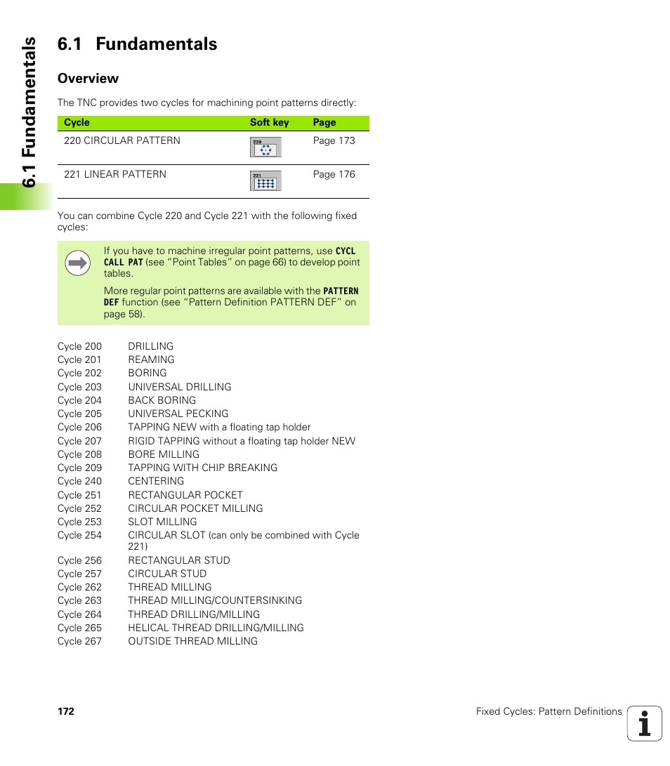 1 fundamentals, Overview, 1 f undamentals 6.1 fundamentals | HEIDENHAIN iTNC 530 (340 49x-06) Cycle programming User Manual | Page 172 / 513