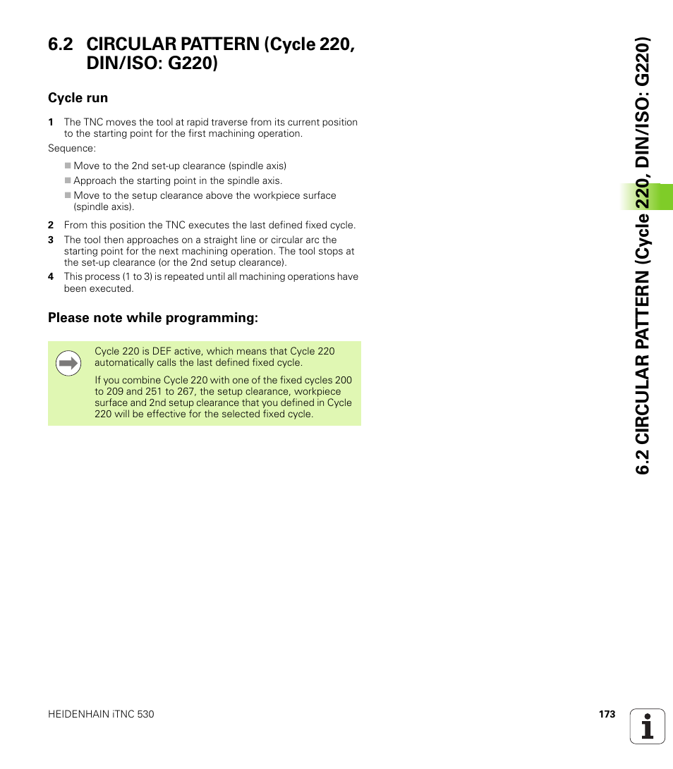 2 circular pattern (cycle 220, din/iso: g220), Cycle run, Please note while programming | HEIDENHAIN iTNC 530 (340 49x-06) Cycle programming User Manual | Page 173 / 513