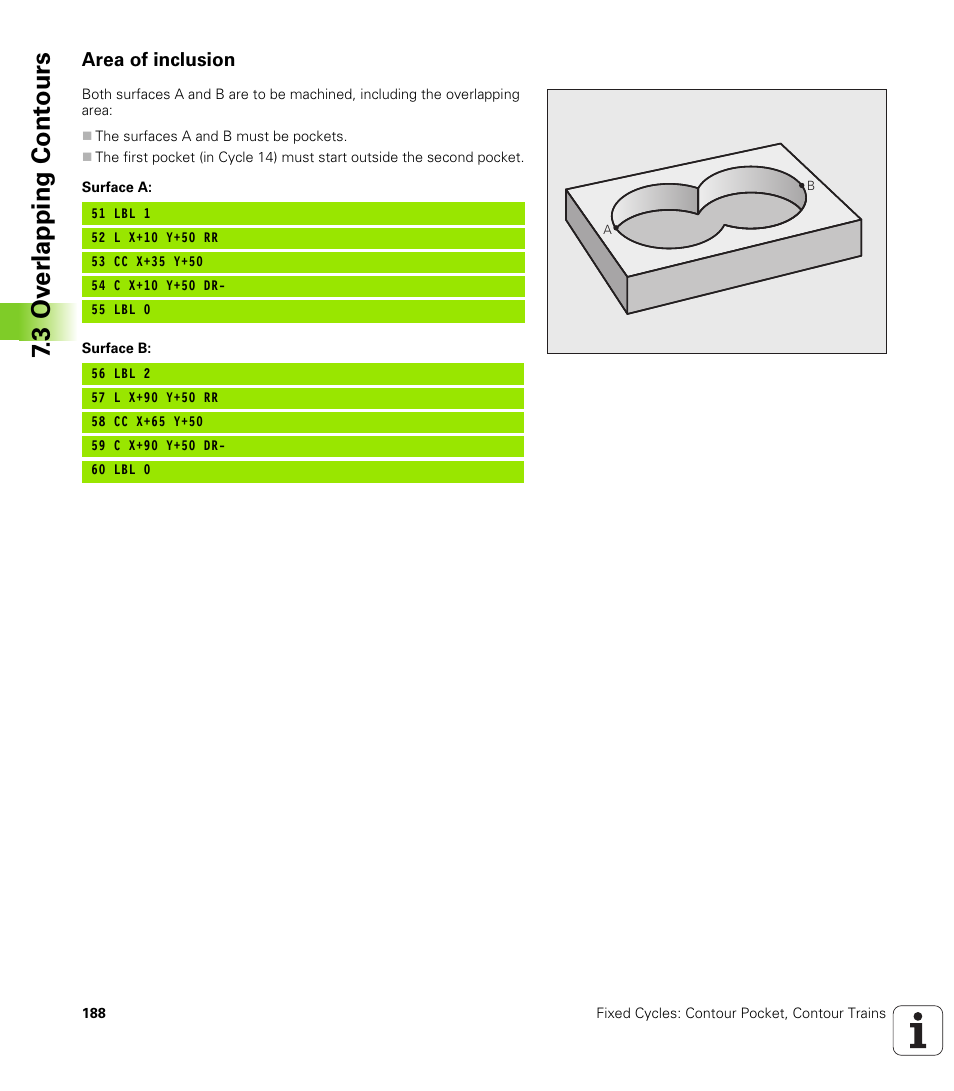 Area of inclusion, 3 ov er lapping cont ours | HEIDENHAIN iTNC 530 (340 49x-06) Cycle programming User Manual | Page 188 / 513