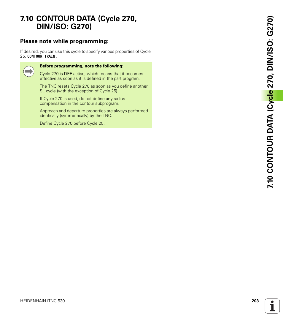 10 contour data (cycle 270, din/iso: g270), Please note while programming | HEIDENHAIN iTNC 530 (340 49x-06) Cycle programming User Manual | Page 203 / 513