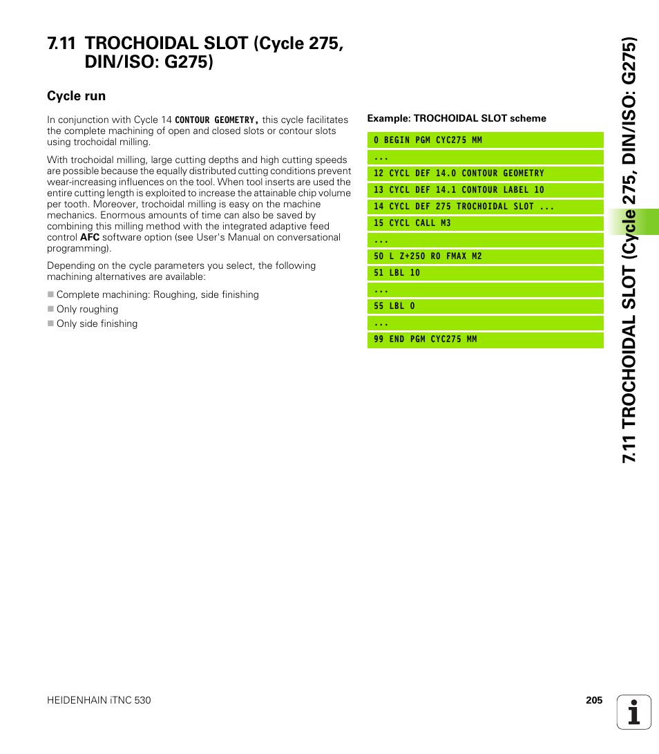 11 trochoidal slot (cycle 275, din/iso: g275), Cycle run | HEIDENHAIN iTNC 530 (340 49x-06) Cycle programming User Manual | Page 205 / 513