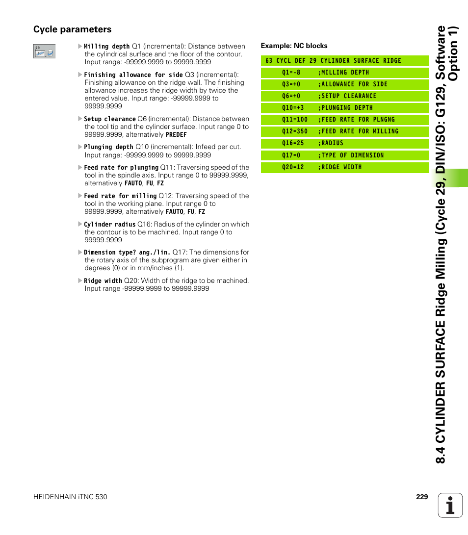 Cycle parameters | HEIDENHAIN iTNC 530 (340 49x-06) Cycle programming User Manual | Page 229 / 513