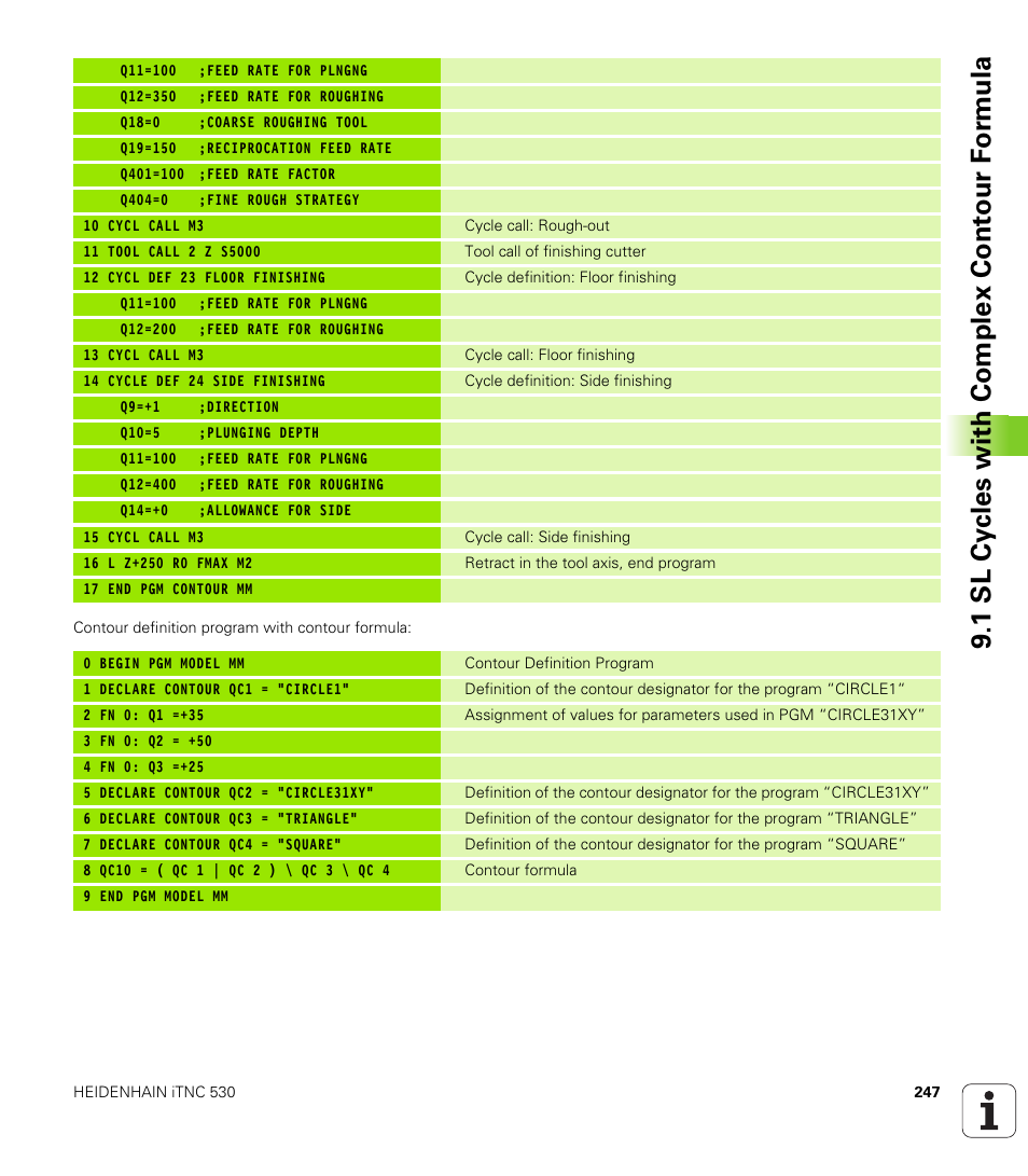 1 sl cy cles with complex cont our f o rm ula | HEIDENHAIN iTNC 530 (340 49x-06) Cycle programming User Manual | Page 247 / 513