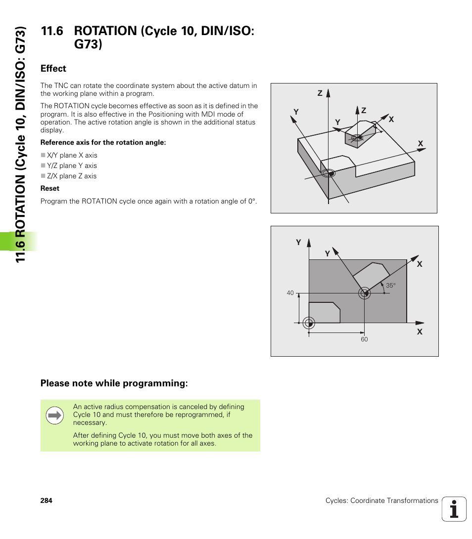 6 rotation (cycle 10, din/iso: g73), Effect, Please note while programming | HEIDENHAIN iTNC 530 (340 49x-06) Cycle programming User Manual | Page 284 / 513