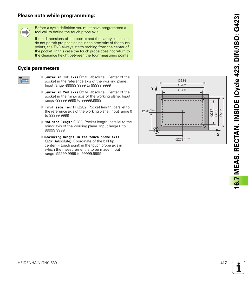 Please note while programming, Cycle parameters | HEIDENHAIN iTNC 530 (340 49x-06) Cycle programming User Manual | Page 417 / 513