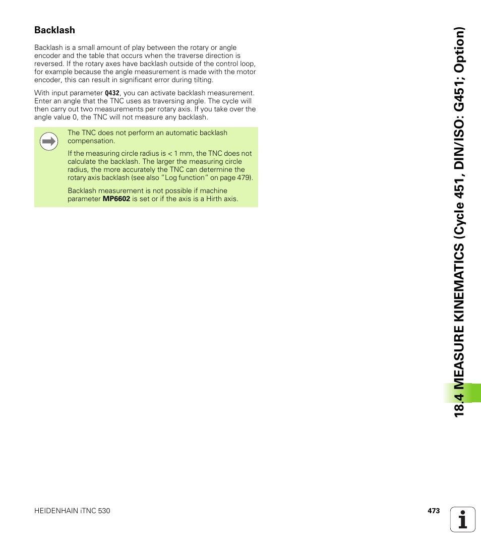 Backlash | HEIDENHAIN iTNC 530 (340 49x-06) Cycle programming User Manual | Page 473 / 513