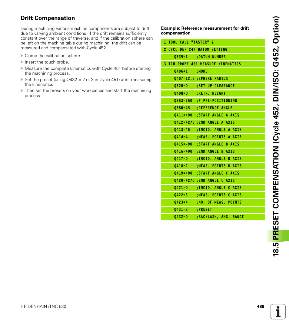 Drift compensation | HEIDENHAIN iTNC 530 (340 49x-06) Cycle programming User Manual | Page 489 / 513