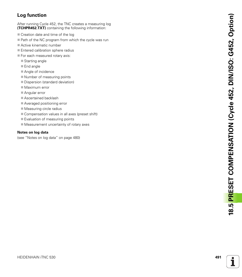 Log function | HEIDENHAIN iTNC 530 (340 49x-06) Cycle programming User Manual | Page 491 / 513