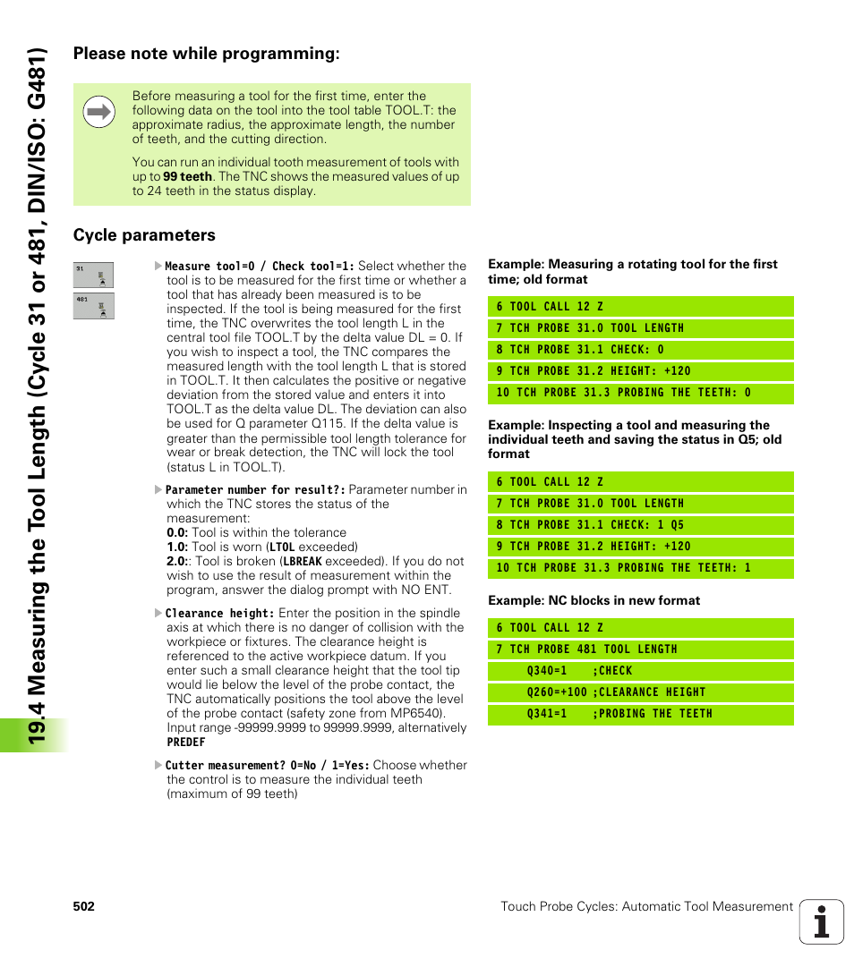 Please note while programming, Cycle parameters | HEIDENHAIN iTNC 530 (340 49x-06) Cycle programming User Manual | Page 502 / 513