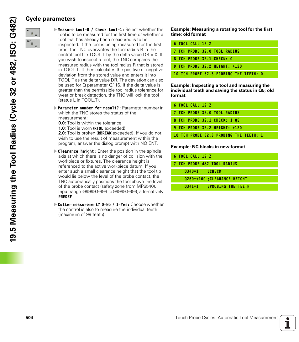 Cycle parameters | HEIDENHAIN iTNC 530 (340 49x-06) Cycle programming User Manual | Page 504 / 513