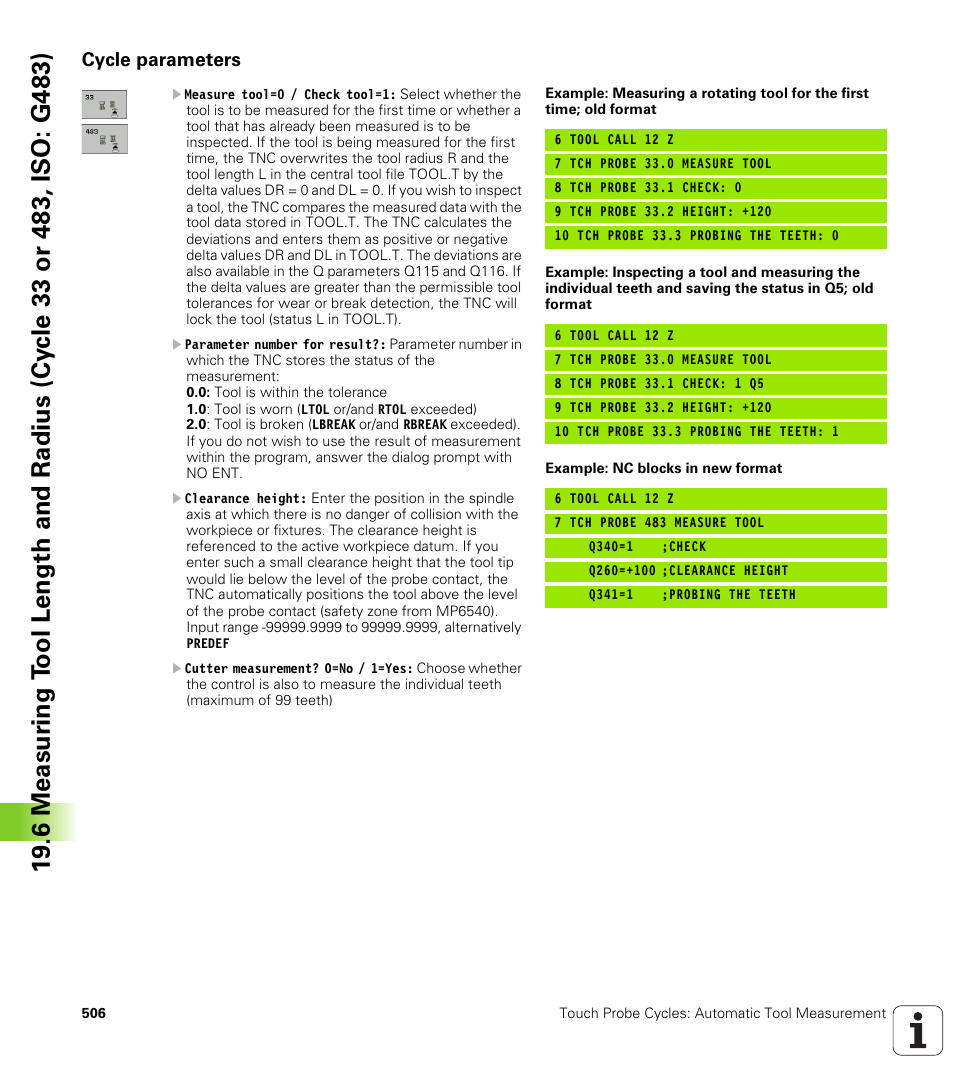 Cycle parameters | HEIDENHAIN iTNC 530 (340 49x-06) Cycle programming User Manual | Page 506 / 513