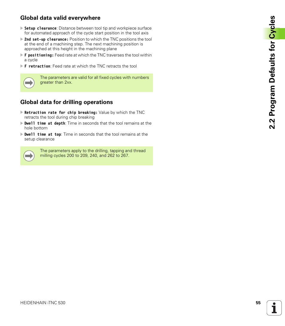 Global data valid everywhere, Global data for drilling operations | HEIDENHAIN iTNC 530 (340 49x-06) Cycle programming User Manual | Page 55 / 513
