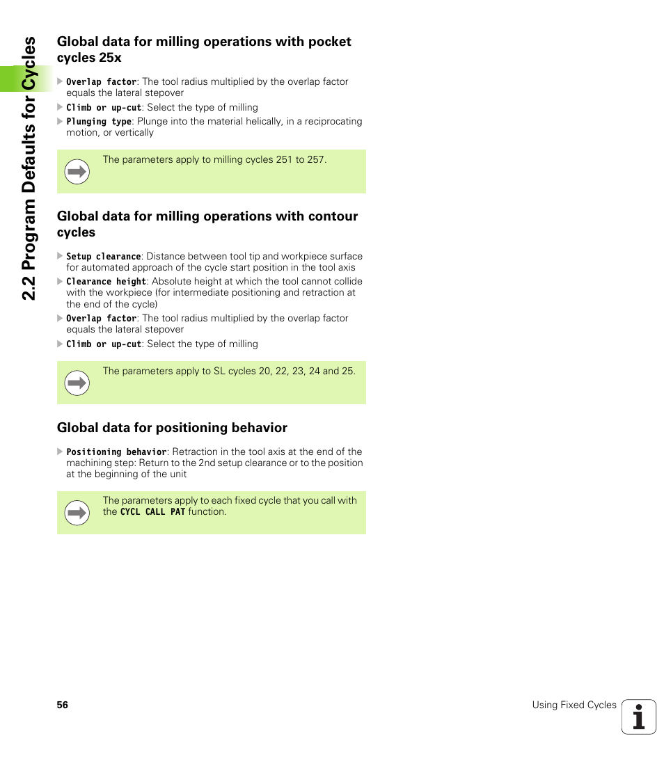 Global data for positioning behavior | HEIDENHAIN iTNC 530 (340 49x-06) Cycle programming User Manual | Page 56 / 513
