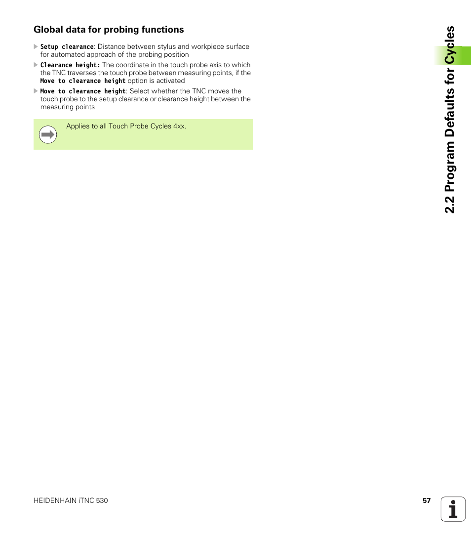 Global data for probing functions | HEIDENHAIN iTNC 530 (340 49x-06) Cycle programming User Manual | Page 57 / 513