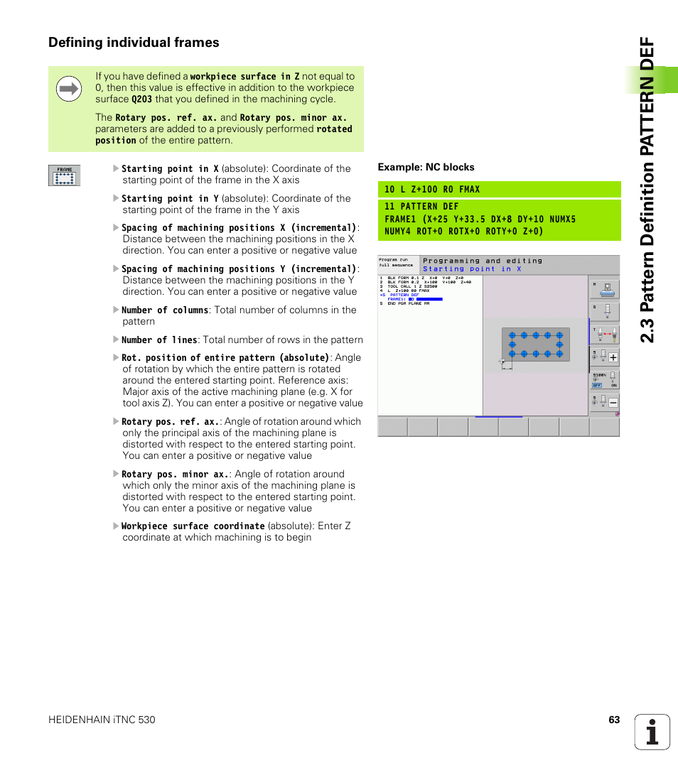 Defining individual frames | HEIDENHAIN iTNC 530 (340 49x-06) Cycle programming User Manual | Page 63 / 513