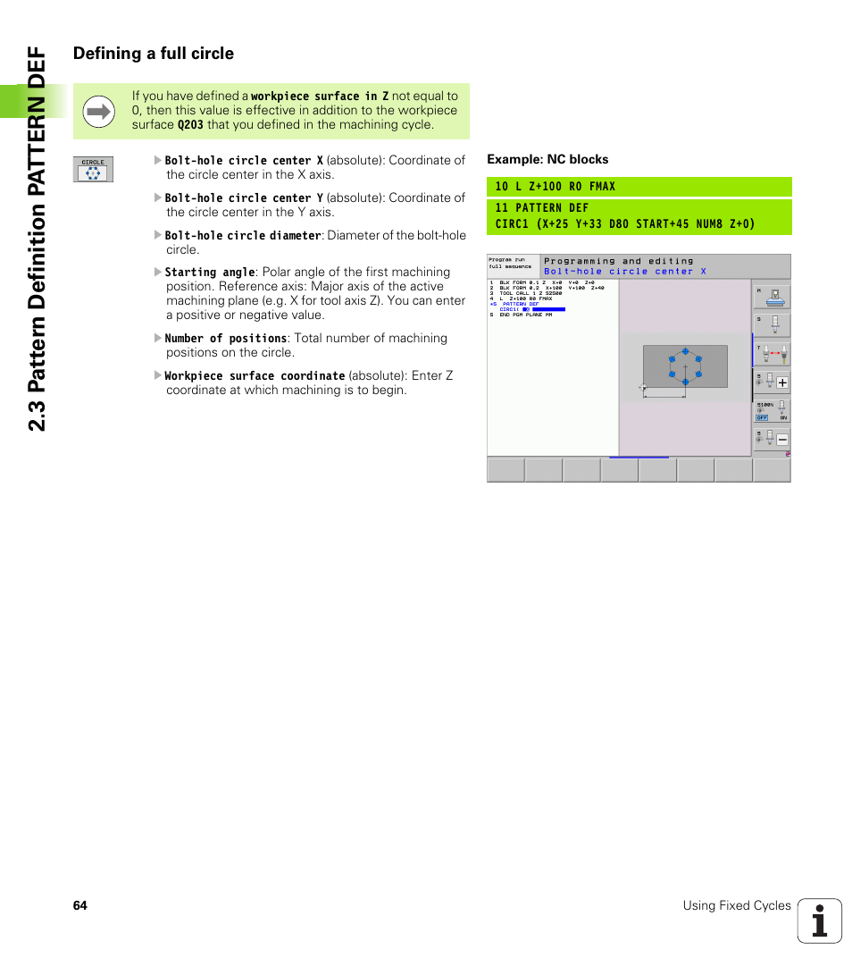Defining a full circle | HEIDENHAIN iTNC 530 (340 49x-06) Cycle programming User Manual | Page 64 / 513