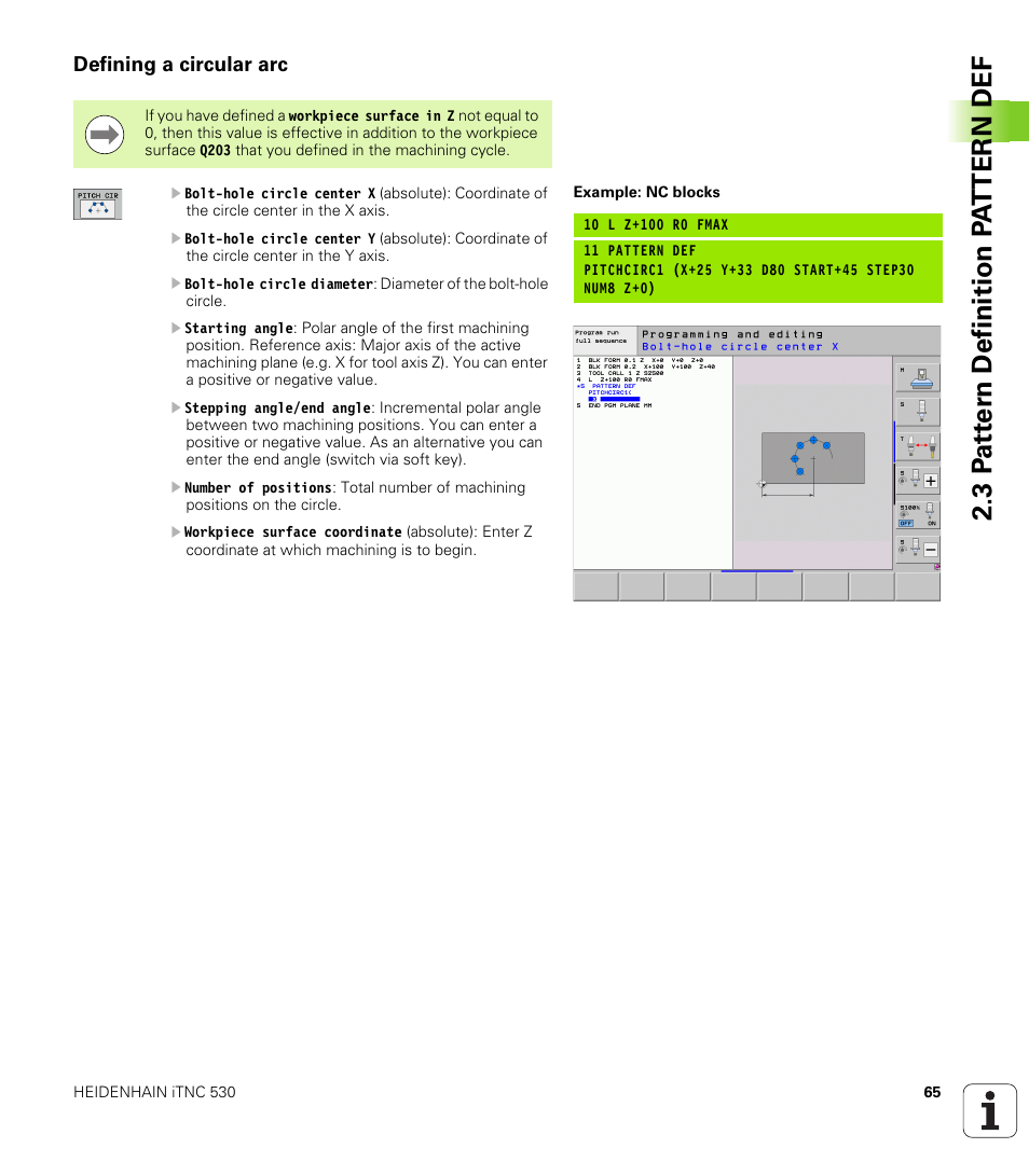 Defining a circular arc | HEIDENHAIN iTNC 530 (340 49x-06) Cycle programming User Manual | Page 65 / 513
