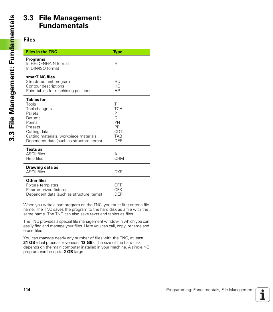 3 file management: fundamentals, Files | HEIDENHAIN iTNC 530 (340 49x-06) ISO programming User Manual | Page 114 / 640